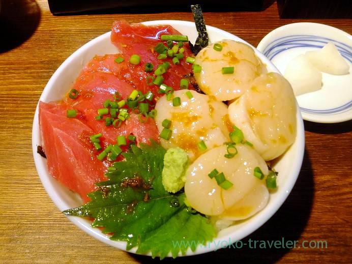 Wildgrown tuna and scallop bowl, Hajime Sengyo-ten (Tsukiji)