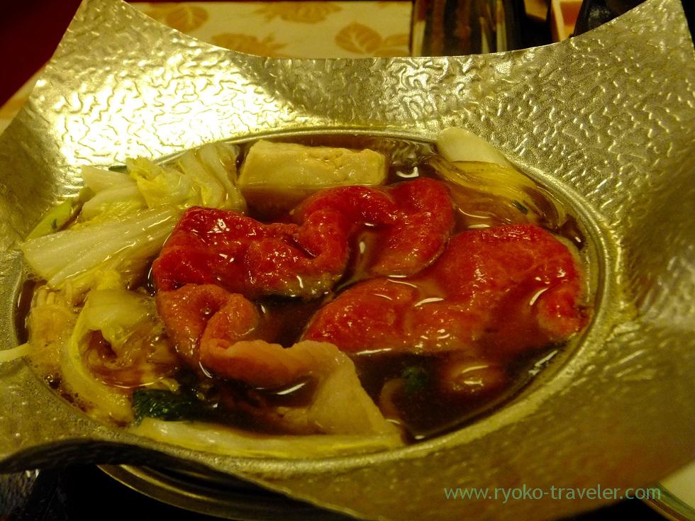 Yonezawa beef Sukiyaki for our dinner, Nodi onsen hotel,trip to Nodi onsen 2014