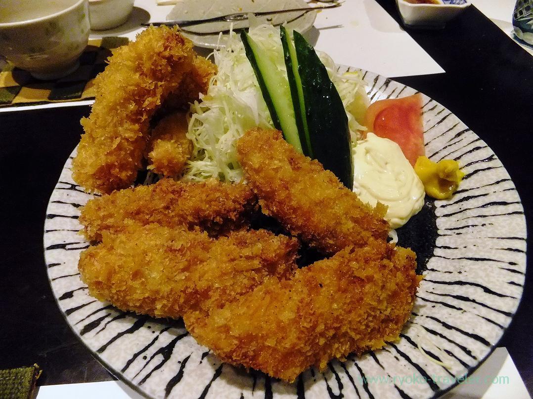 Deep fried oysters and wiener, Fujimura (Tsukiji)