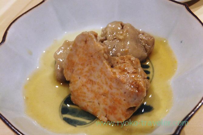 Marinated monkfish liver with miso, Sushi Hashimoto (Shintomicho)