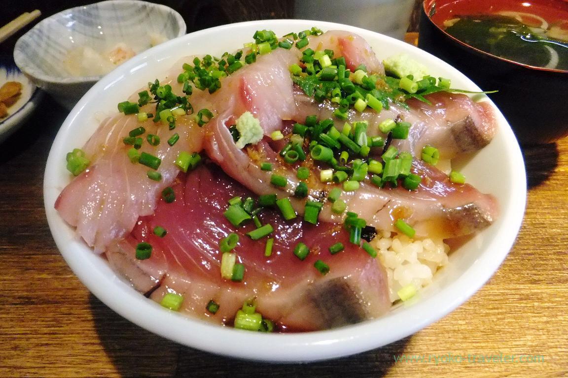 Bonito side of Bonito and Spanish mackerel bowl, Hajime Sengyo-ten (Tsukiji)