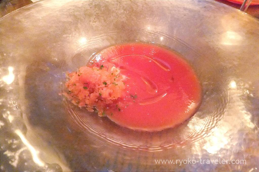 Tomato, plum and daikon radish cold soup, il tram (Kiyosumi-Shirakawa)